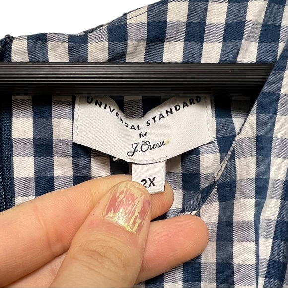 J. Crew x universal standard Poplin Drop Waist Gingham Plaid Blue White Dress 2X - Picture 5 of 7